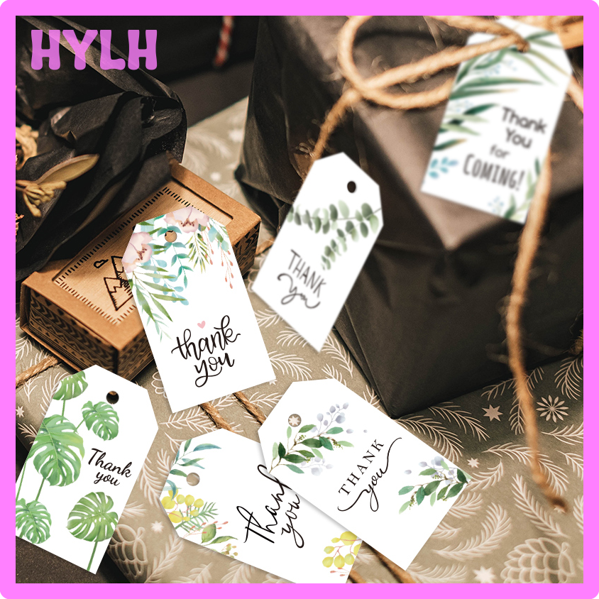 HOT@^-^@ 50Sets Thank You Gift Tags Wedding Party Decoration Green Leaf Hang Tag Valentine's Day Label Card DIY Craft Packing Garment Tag