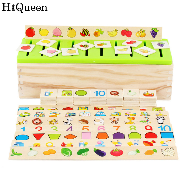 HiQueen Kids Wooden Knowledge Classification Box Shape Matching Number