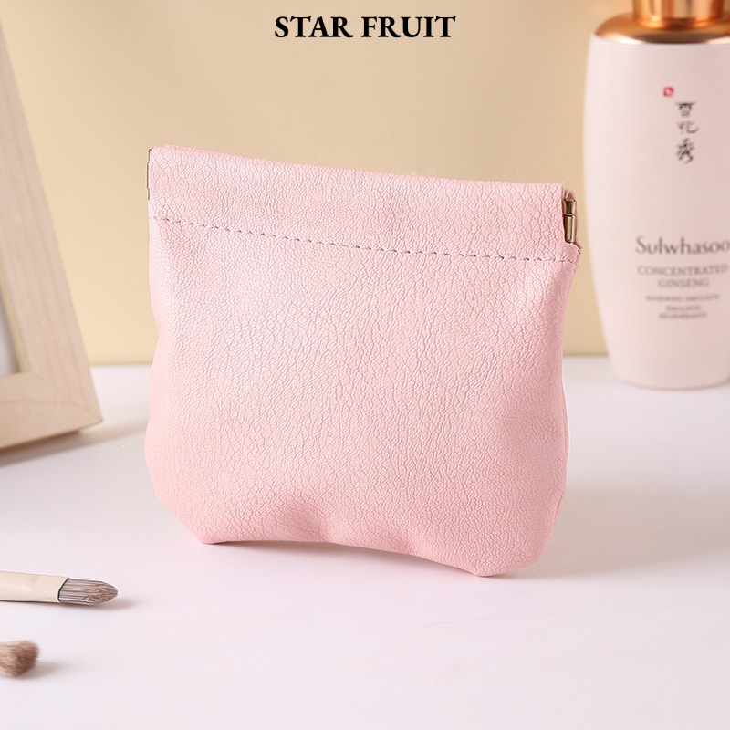 STAR FRUIT⭐ Mini Leather Zipper Pouch for Makeup, Coins, Earphones and Small Essentials - Stylish and Practical Storage Solution ราคา 24 บาท*ส่งฟรี