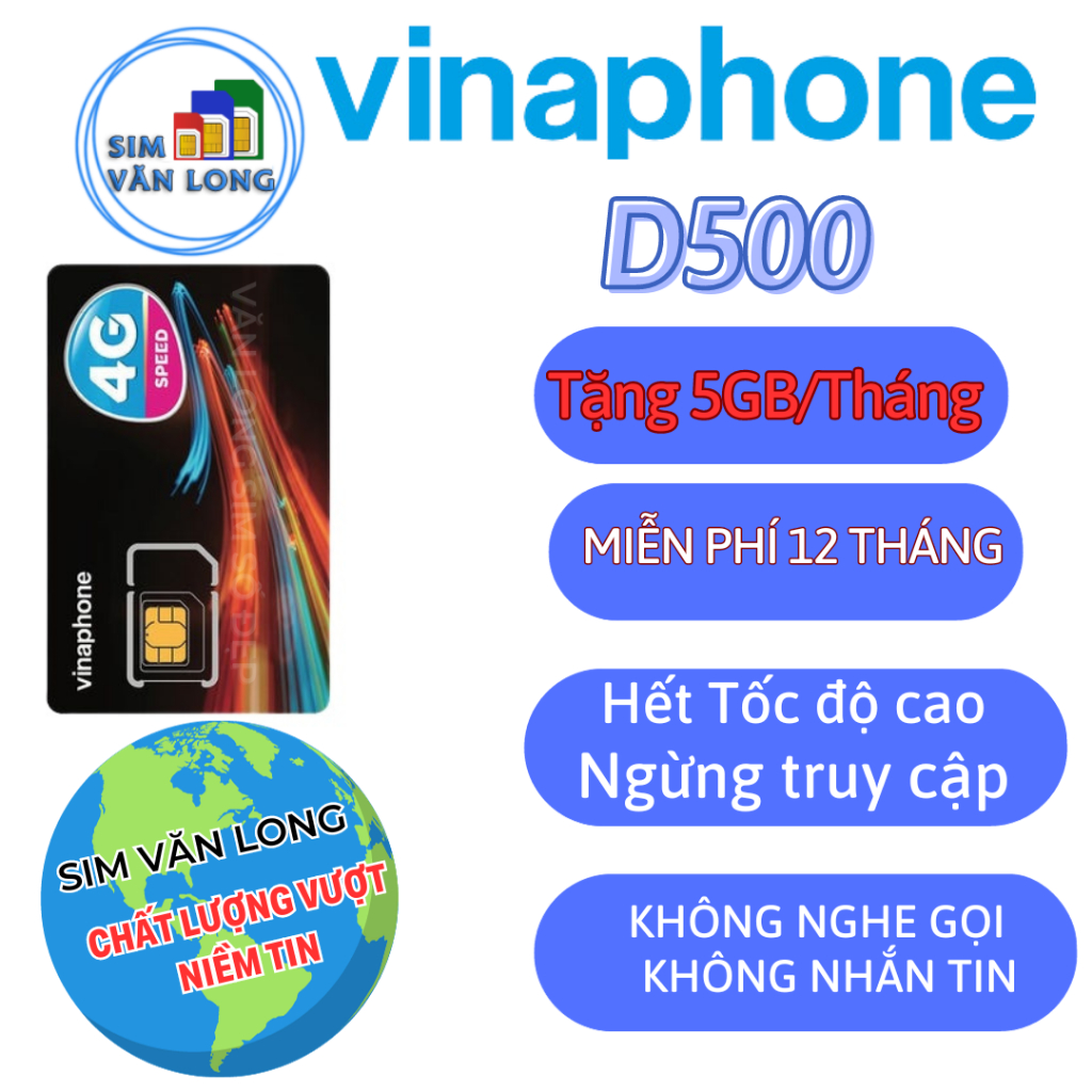 Sim 4g vina d500 5gb/tháng, miễn phí 12 tháng ko cần nạρ tiền _ sim văn long_sim chưa kích hoạt