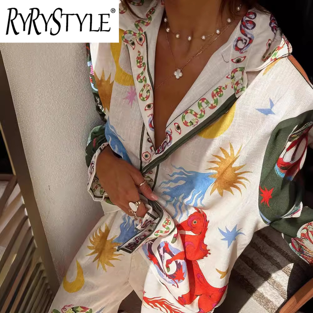 GY25066 Leisure Vacation Bohemian Cotton Leprosy Printed Set for Women's Sets&Coordinates ราคา 482 บาท*ส่งฟรี