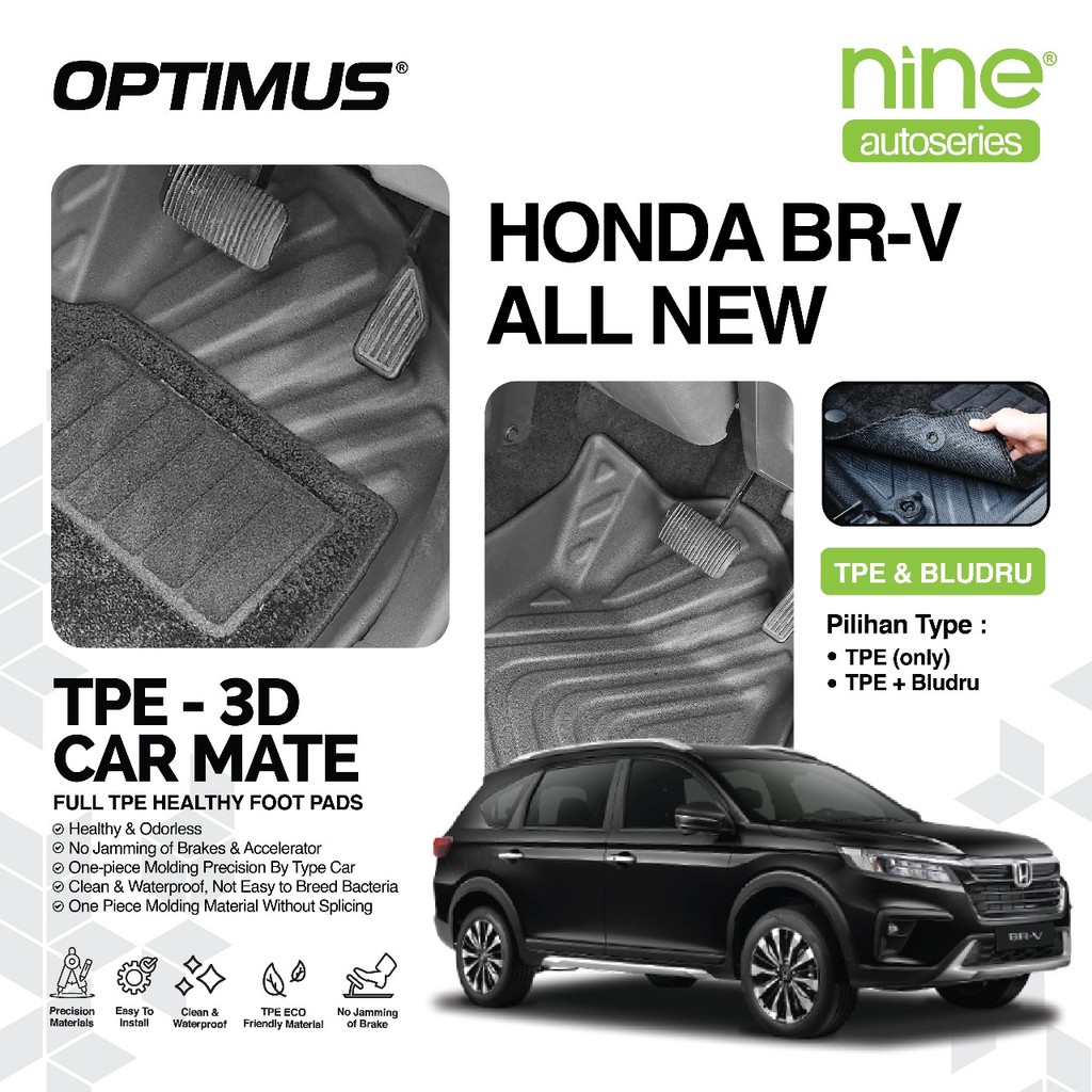Karpet Mobil HONDA BR-V All New PREMIUM TPE 3D Bludru Full Set Bagasi Anti Slip Waterproof OPTIMUS Harga 799,900 rupiah*Gratis Ongkir