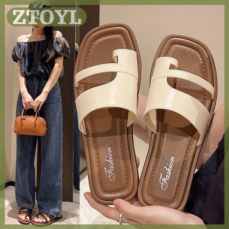 ZTOYL รองเท้าแตะชายหาดสไตล์เทพนิยายแฟชั่นหัวสี่เหลี่ยมใหม่2025เข้าได้กับทุกชุดรองเท้าแตะเรียบง่ายพื้นเรียบสไตล์โรมัน ราคา 91 บาท*ส่งฟรี