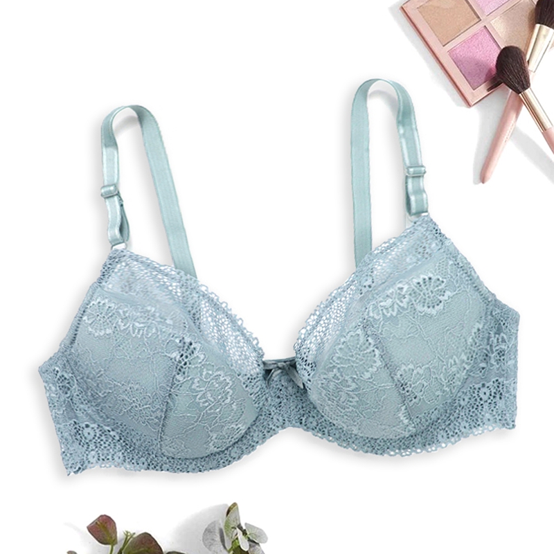 Fsqjgq Jacquard Cotton Lace Bra for Women Plus Size Full Cup Brassiere Push  up Padded Gathered Bras Breathable Underwear Lingerie Blue 38C 