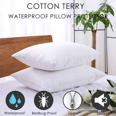 [Bed Bug Proof]Standard 21x27inch Cotton Terry Waterproof Pillow Protector Zippered Style -Set of 2 Hypoallergenic Pillow Cover