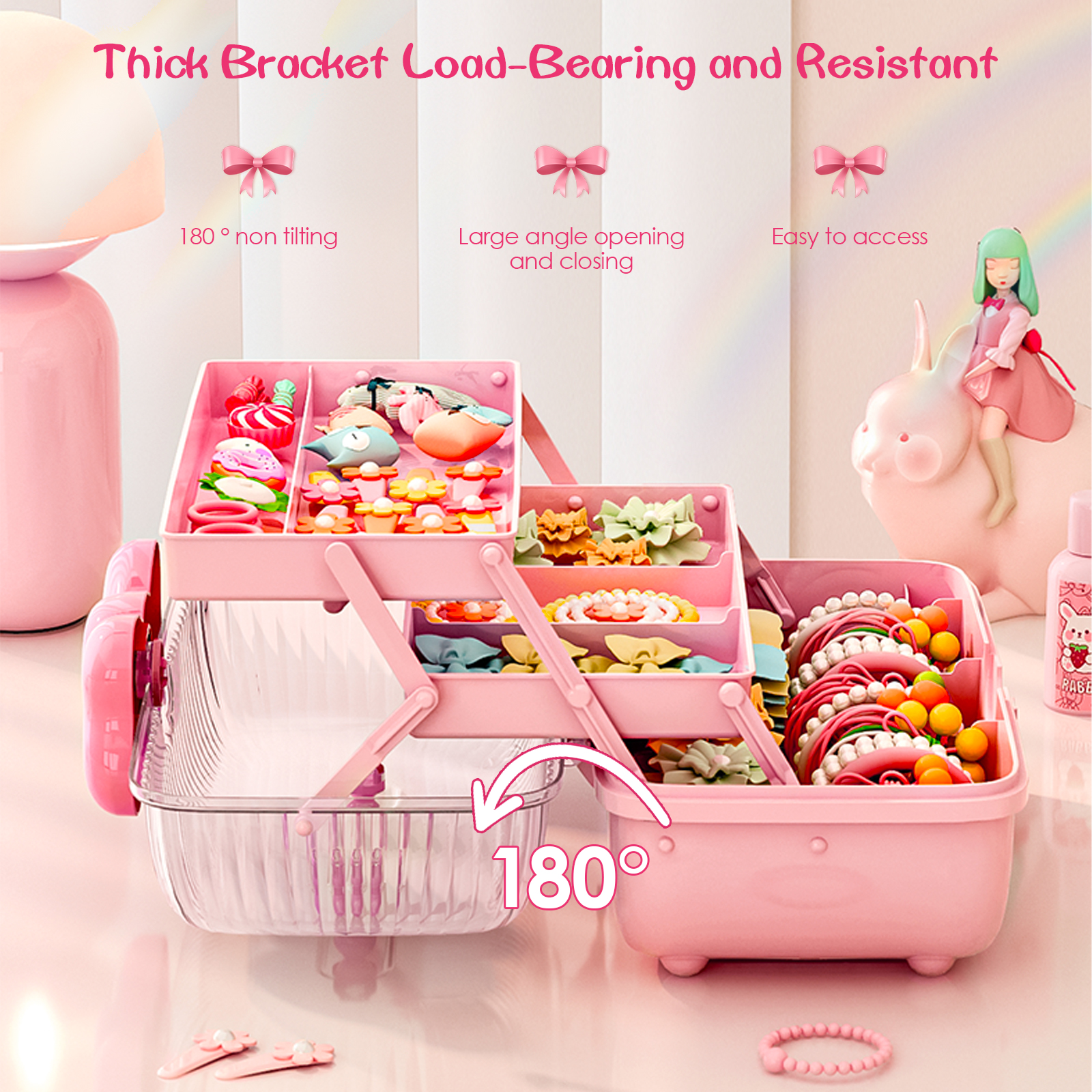 Large Fashion Pink Hair Accessory Jewelry Box Kids Jewellery Storage Box  1pcs Headband Holder Portable Travel Hair Accessories Organiser Storage Box  Dressing Jewelry Case For Girls Kids Hair Ties Clips