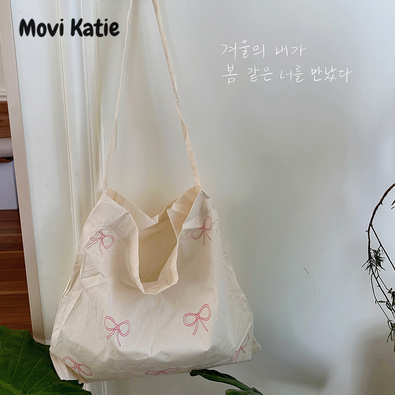 Movi Katie Túi Túi tote đeo chéo mới pháp Retro nơ dung tích lớn đơn giản nhỏ Túi Vải Bố Đeo Vai Đơn Giản tươi