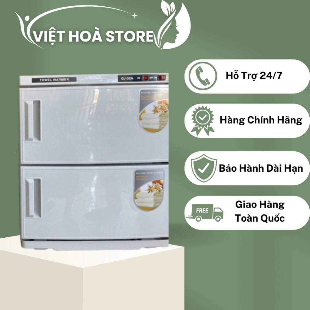 Tủ hấp khăn 2 tầng gj-32a tiệt trùng dụng cụ hấp đá nóng massage, dùng trong spa thẩm mỹ