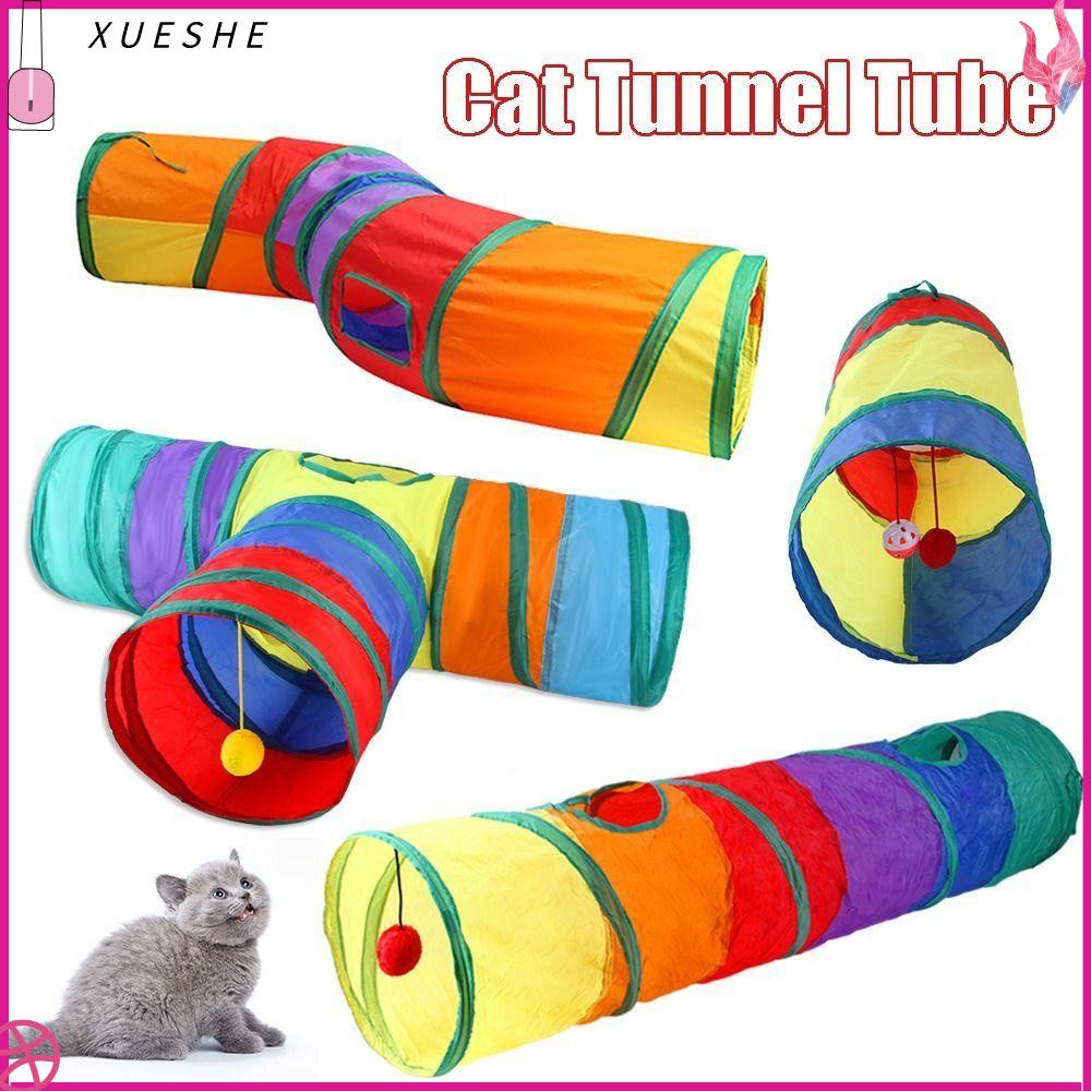 XUESHE Dây polyester + thép Ống hầm cho mèo Có thể gập lại Thoáng khí Ổ cho mèo Di động Đầy màu sắc Đường Hầm Mê Cung mèo Mèo