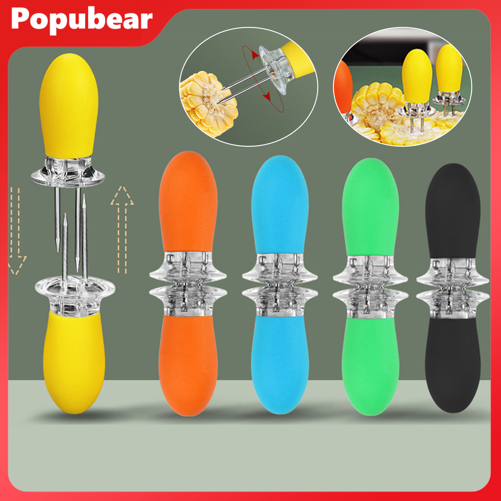 Corn Holder Safe Lock Heat Resistant Non-Slip Comfortable Grip Corn on The Cob BBQ Fork Skewer Stainless Steel BBQ Twin Prong Sweetcorn Holder Camping Supplies ราคา 43 บาท*ส่งฟรี