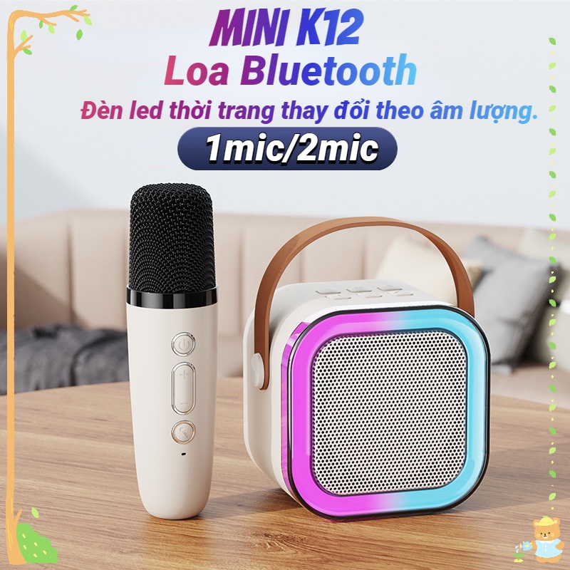 Loa Bluetooth Karaoke Mini LAMJAD K12, Đi kèm với đèn LED,Loa chủ yếu dùng cho karaoke cũng có thể dùng để nghe nhạc.