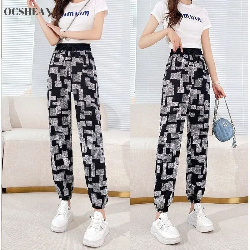 OCSHEAN 2025 Summer New Cropped Pants Women's Ankle-Tied Elastic Thin Middle-Aged Mom Ice Silk Leggings plus Size Chubby Girl Pants ราคา 152 บาท*ส่งฟรี