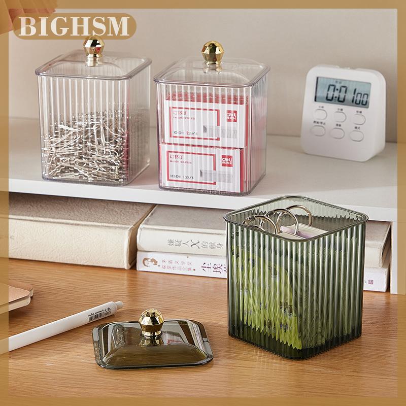 BIGHSM Bông Trong Suốt Nụ Tăm Hộp Lưu Trữ Máy Tính Để Bàn Chống Bụi Loại Bỏ Trang Điểm Bông Son Môi Mỹ Phẩm Lưu Trữ Tổ Chức