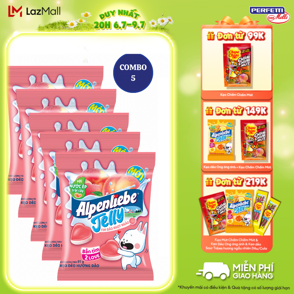 Combo Kẹo dẻo Alpenliebe Jelly Tim Đào Ngọt Ngào