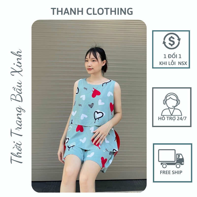 Bộ bầu mặc nhà, bộ đùi bầu chất vải lanh lụa mềm mát freesize từ 45 đến 70kg