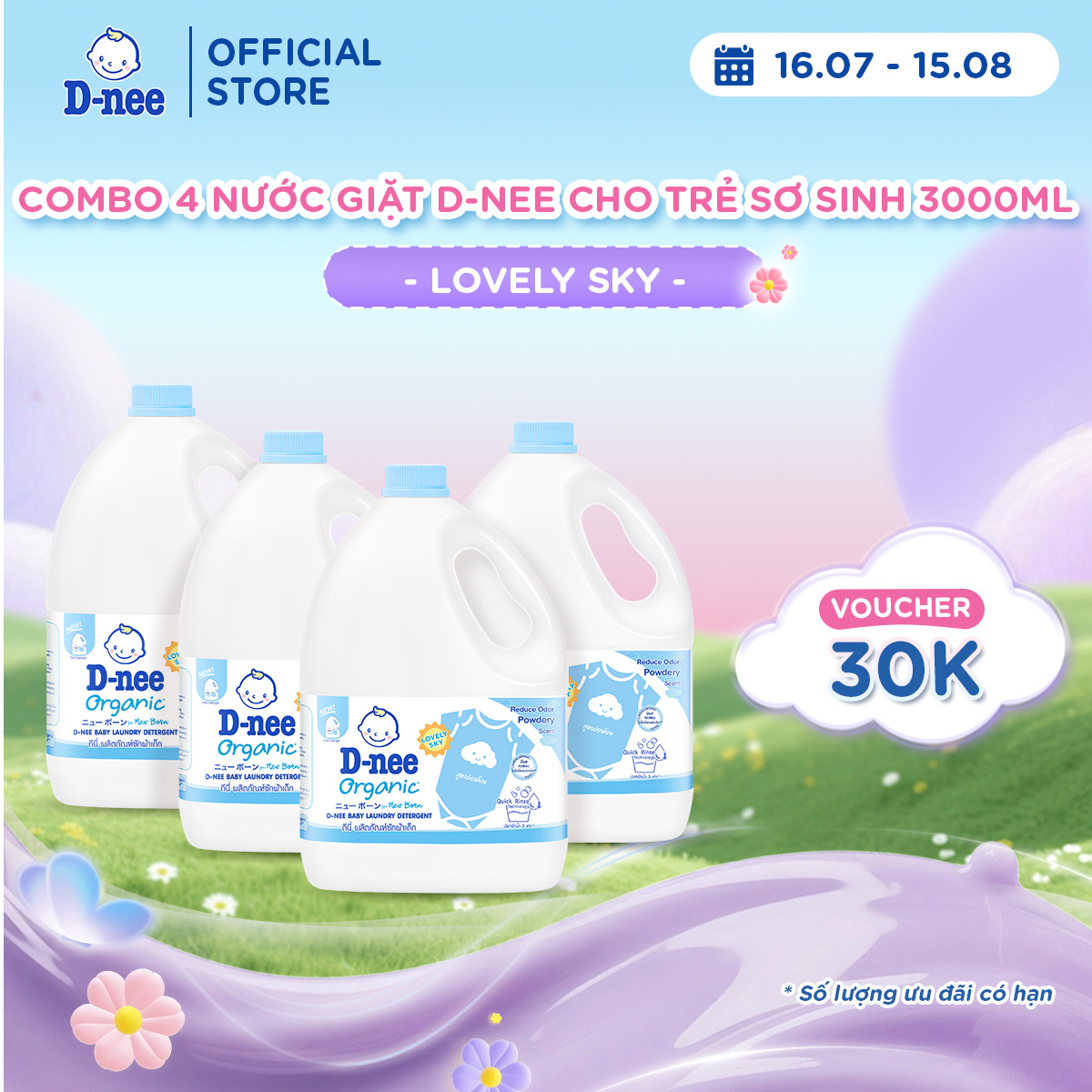 Combo 4 Nước giặt quần áo D-nee 3000 ML - Lovely Sky