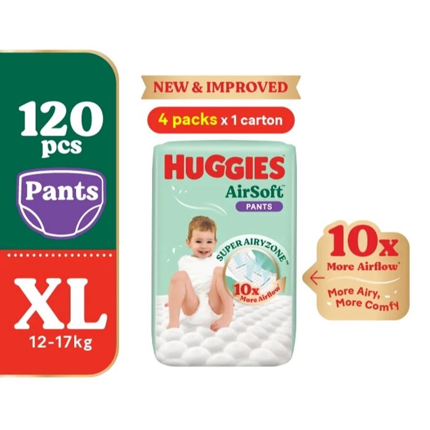 HUGGIES AirSoft Pants Diapers XL 30s (4 Packs) Breathable and soft diapers for baby