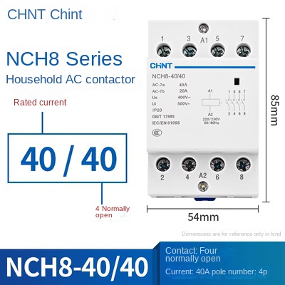 Contactor AC NCH8-40/40 40A (4 Thường Mở) | NCH8 20/25/40/63 CHINT 220V Xoay Chiều – Điều Khiển Điện Thông Minh