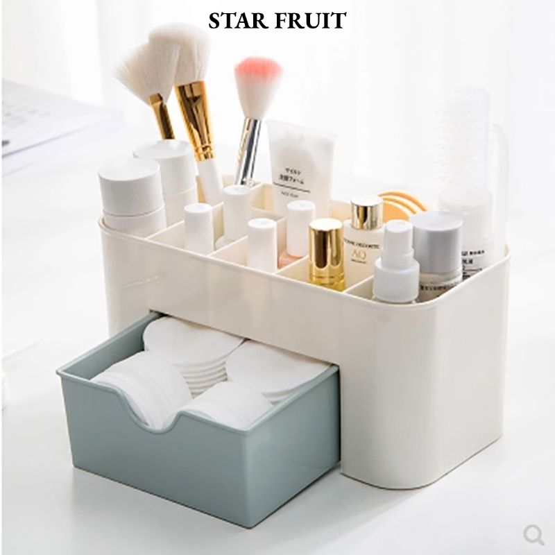 STAR FRUIT⭐ Modern Minimalist Cosmetic Organizer with Drawer and Compartments for Makeup, Brushes, and Daily Essentials ราคา 25 บาท*ส่งฟรี
