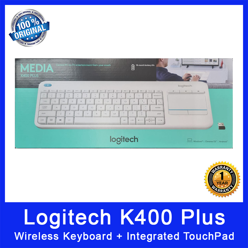 Logitech K400 Plus Wireless Keyboard + Intergrated TouchPad. Control PC to TV entertainment from your couch. Compact Size. USB Wireless. 18 Months Battery Life. Local SG Stock. 1 Year Warranty.. (In White) Singapore