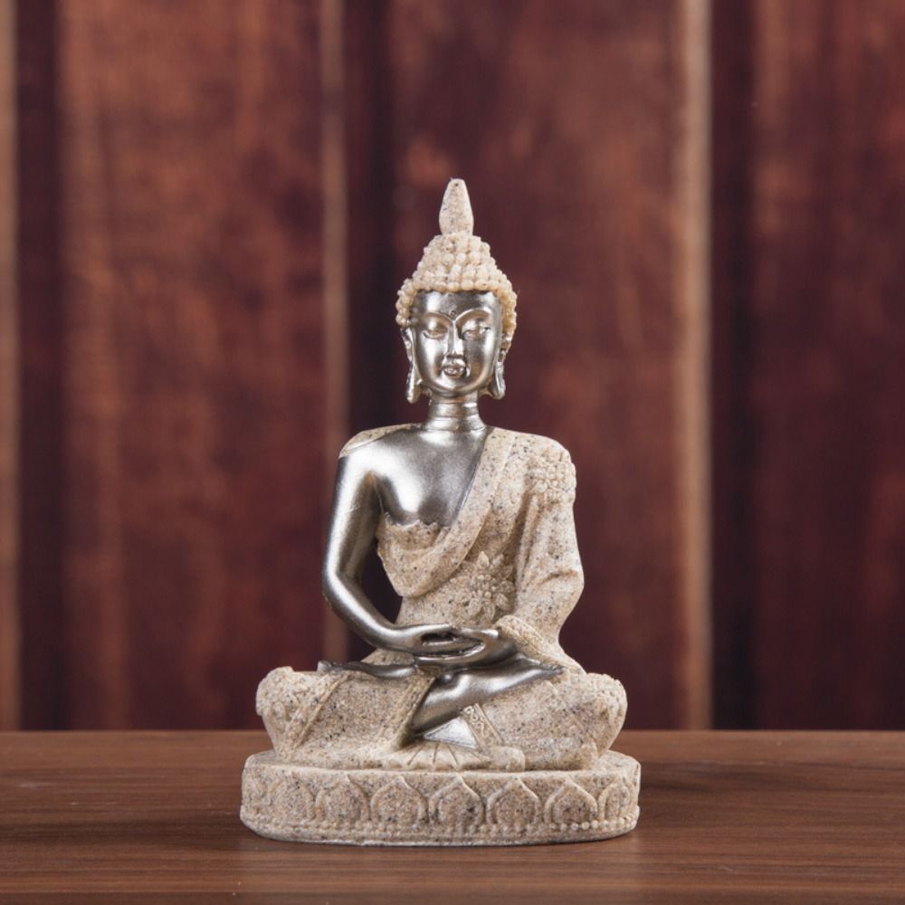 ANNOER Oriental Culture Sandstone Buddha Green Sandstone Sitting Meditation Buddhist Figurine Ornament Chinese Style Sitting Posture Buddha Statue Zen Ornament Indoor