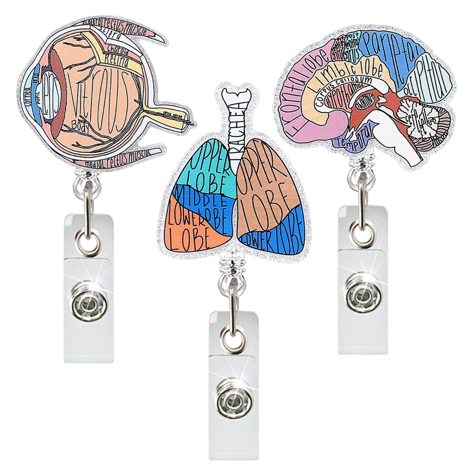 Lightweight Badge Holder Lung Illustration Clip-on Retractable ID Reel Designer Nurse Badge Clip for Nurse's Day Gift Hospital Staff Medical Professionals Doctor Accessory Nursing Gear Clinic Identification