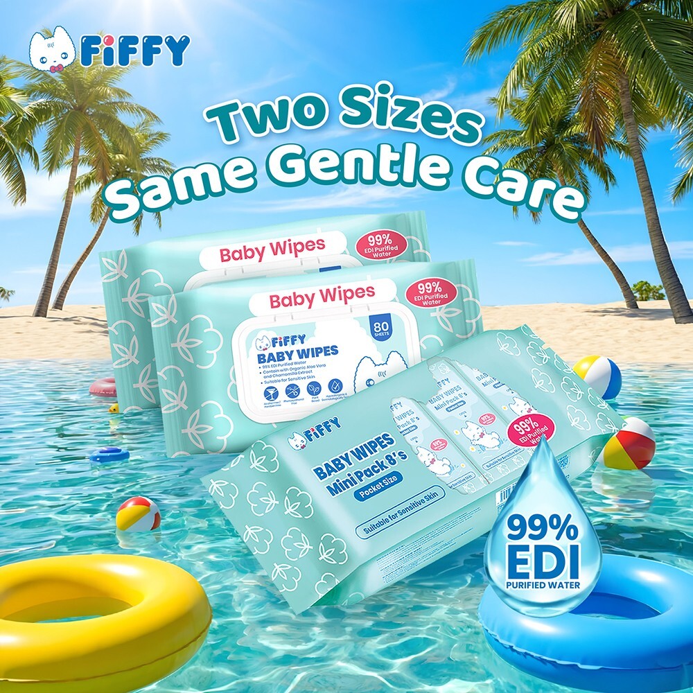 FIFFY EDI PURIFIED WATER BABY WIPES COMBO (80S X2 + MINI PACK 8S X8) TISU BASAH (FO26002)