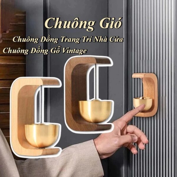 Chuông Gió Bằng Gỗ+Đồng Treo Cửa Chữ C. LMS