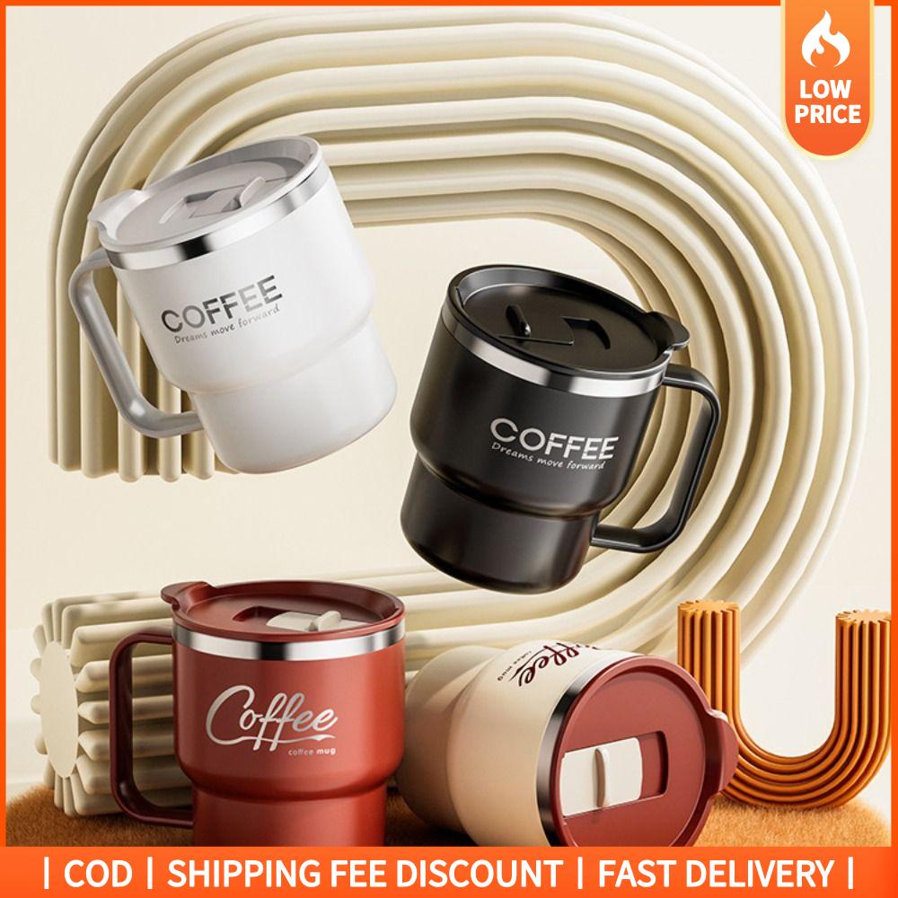 GOOD MOOD BEAUTY Tường đôi cách nhiệt Cốc cà phê cách nhiệt có tay cầm Thép không gỉ 304 Cốc nước Di động Chống bỏng Cốc uống nước