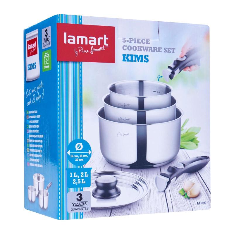 Lamart Stainless Steel Cookware Set 5Pcs - 3 Saucepans With Common Lid And Detachable Handle Singapore