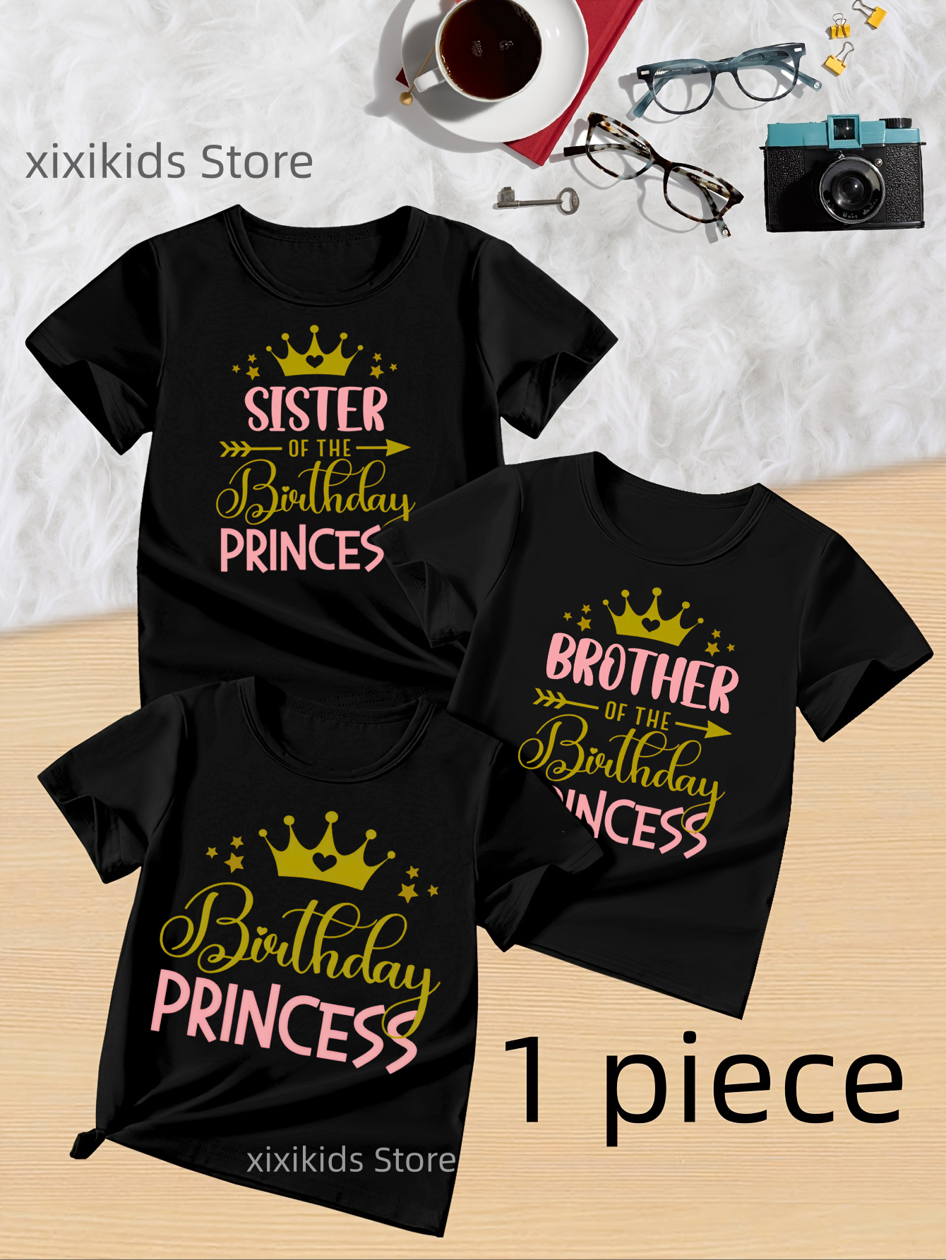 Birthday Princess Crown Prinetd Black T Shirt Girls Brother/Sister Of The Birthday Prince Family Matching T-Shirt Kids Clothes