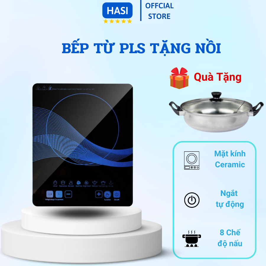 Bếp Từ Cảm Ứng PLS Mặt Kính Cường Lực Siêu Bền Công Suất 2000W Chế Độ Tự Ngắt Hẹn Giờ Tiết Kiệm Điện TẶNG Kèm Nồi IN