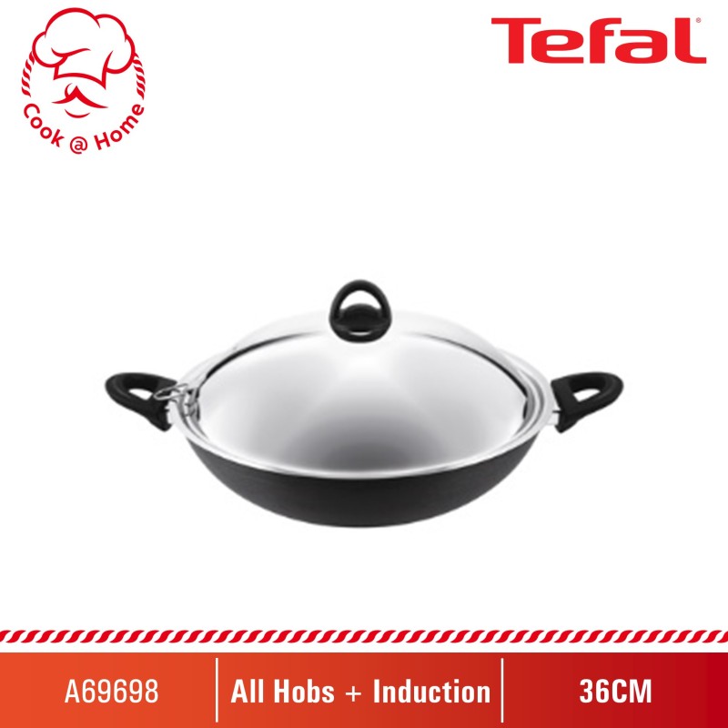 Tefal Novel Chinese Wok 36cm w/SS Lid (Induction-safe) A69698 Singapore