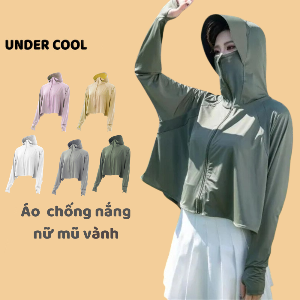 Áo Chống Nắng Nữ Dáng Lửng Xòe Mũ Vành UNDERCOOL Thun Lạnh Thoáng Mát Chống Tia UV