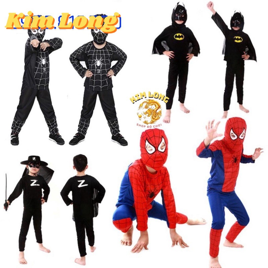 Bộ quần áo SIÊU ANH HÙNG người nhện Spiderman - Superman - Caption Batman trang phục hoá trang Halloween cho bé trai