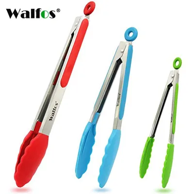 WALFOS Stainless steel Silicone Kitchen Tongs BBQ Clip Salad Bread Cooking Food Serving Tongs Kitchen Tools