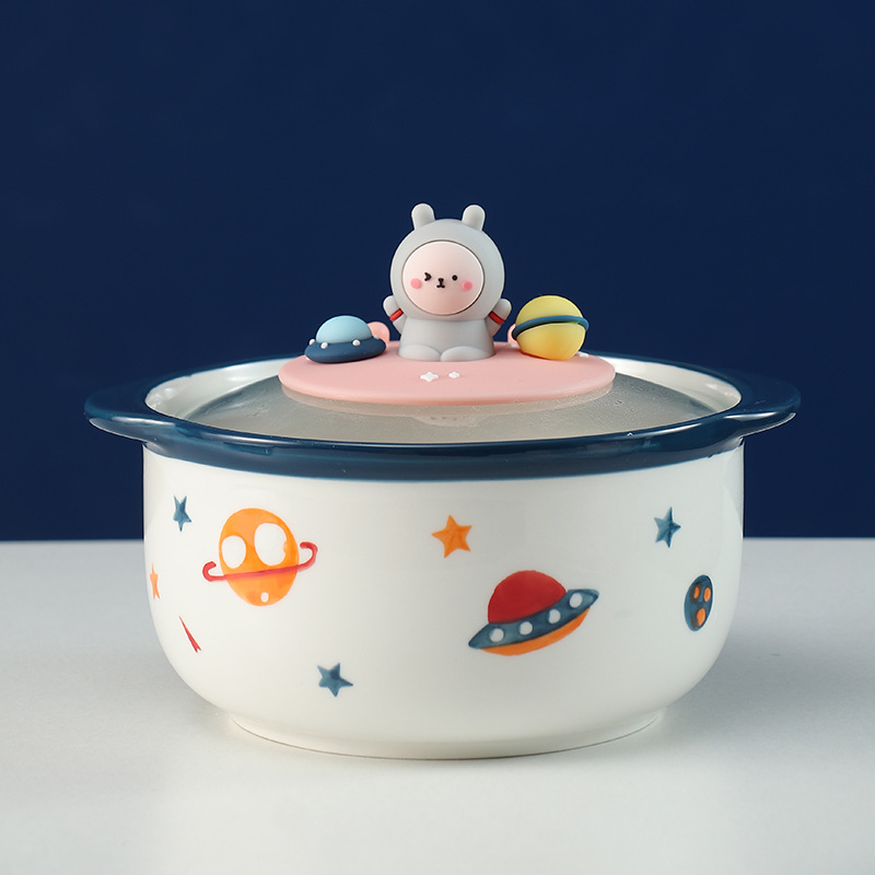 Bát Mỳ Ăn Liền 1000ml Phi Hành Gia Dễ Thương Cho Trẻ Em Bằng Sứ - Bát Tô Thỏ Gấu Heo Cute