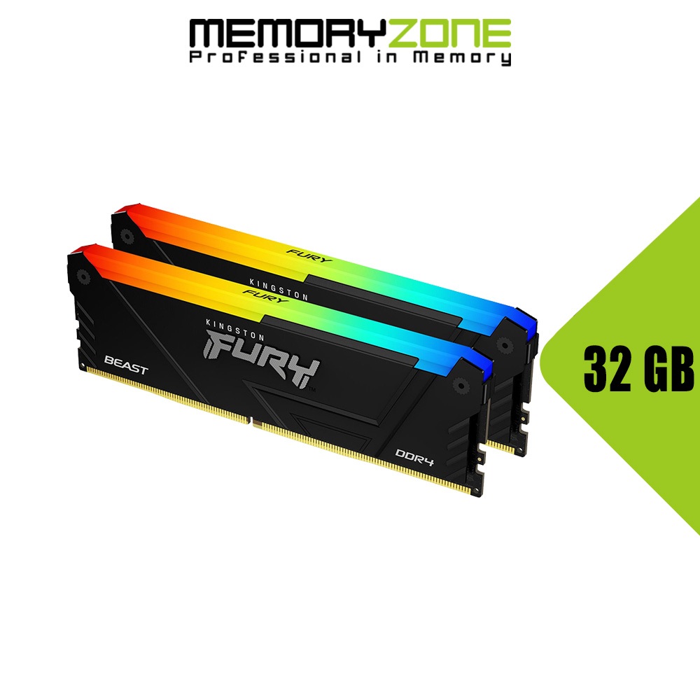 Ram PC Kingston Fury Beast RGB 32GB 3200MHz DDR4 (2x16GB) KF432C16BB2AK2/32