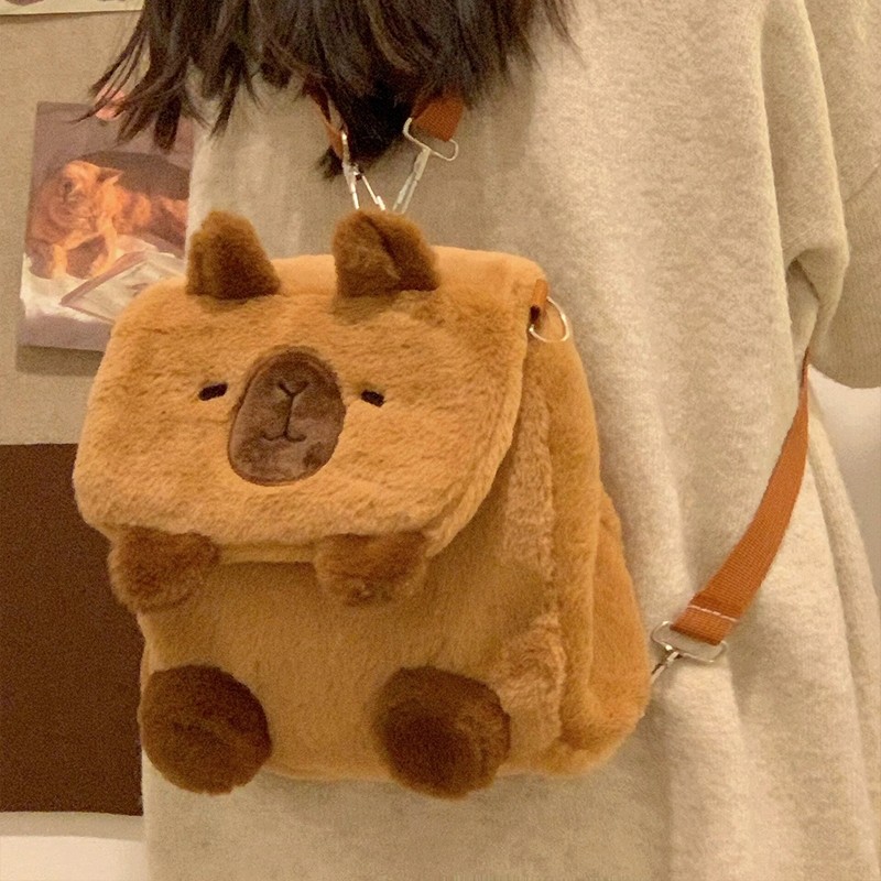 Tas Ransel Bag Capybara Bulu Lembut Backpack Tas Ransel Sekolah Anak