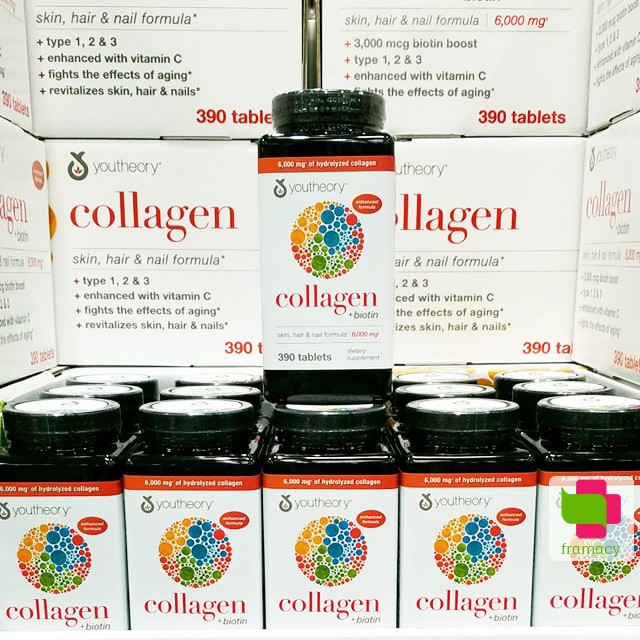 Viên uống Collagen và Biotin Youtheory, Mỹ (390v) giúp làm đẹp da, móng chắc khỏe, tóc óng mượt