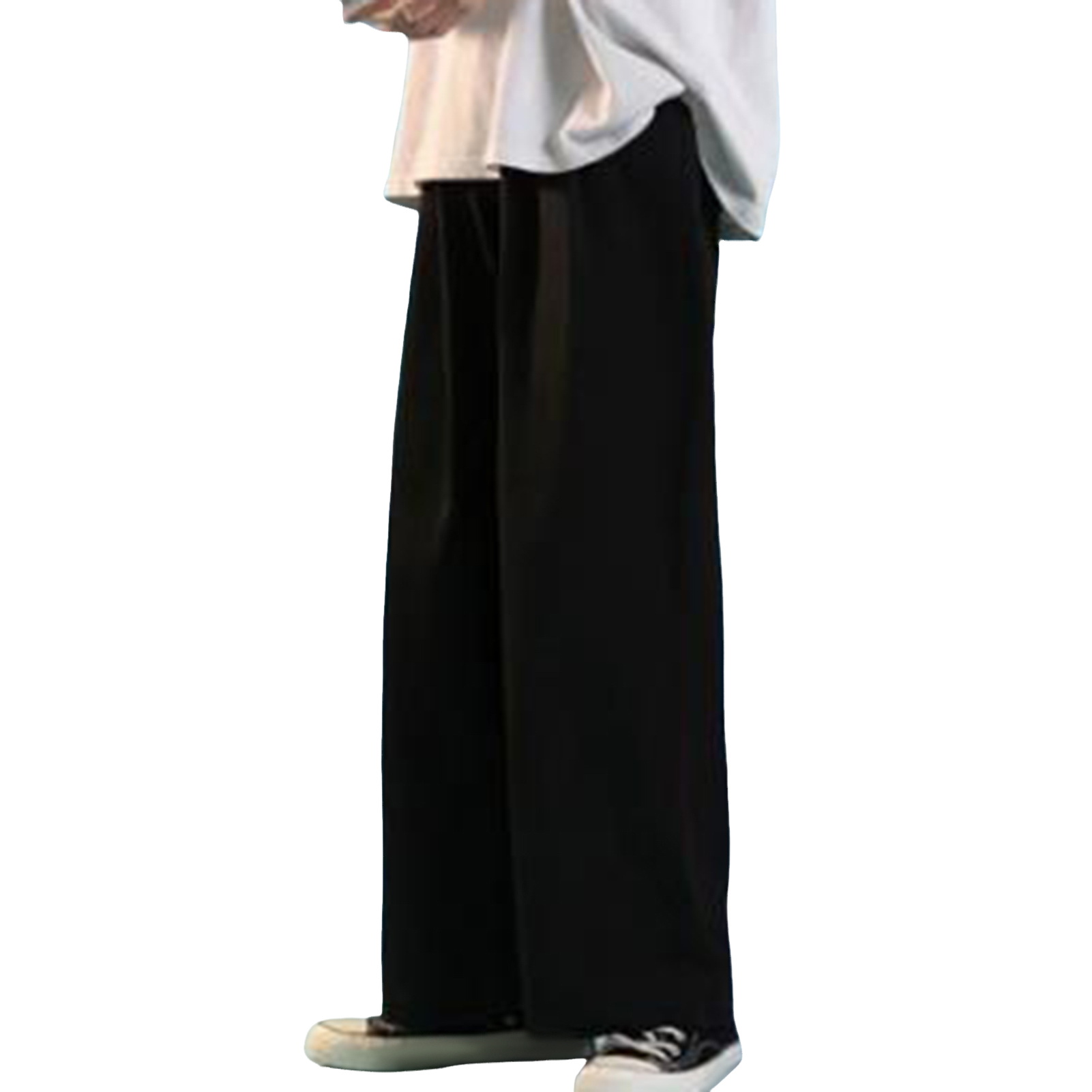 UHH Solid Color Men Pants Men Casual Pants Men's Casual Drawstring Sweatpants Elastic Waist Loose Fit Wide Leg Sports Trousers Lightweight Thin Solid Color Streetwear Pants for Everyday Wear