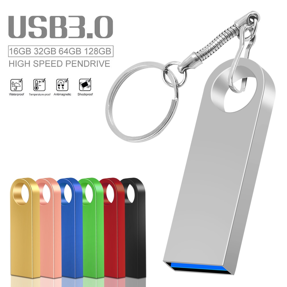 Metal Key Chain USB 3.0 Flash Drive Metal Pen Drive 128GB 64GB 32GB 16GB 8GB Pendrive Waterproof Memory Usb Stick High Speed