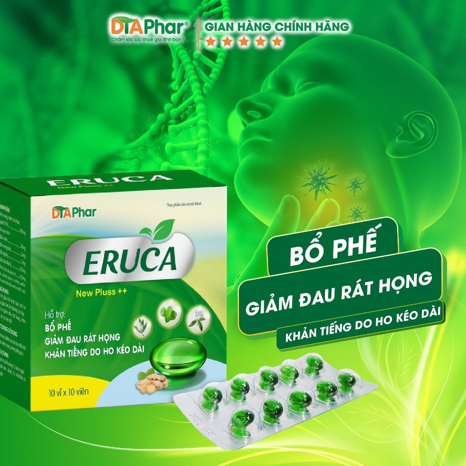 Viên uống Eruca New Pluss ++ giúp bổ phế giảm đau rát họng khản tiếng do ho kéo dài Hộp 100 vi