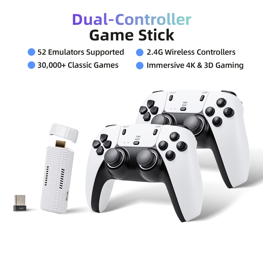 อุปกรณ์เกมมิ่งและเกม GOOJODOQ Retro Game Stick เครื่องเล่นวิดีโอเกม 64gb 2 ตัวควบคุมไร้สาย เครื่องเล่นเกมพกพา