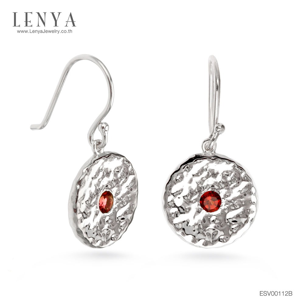 Lenya Garnet Gemstone Earrings Strengthens the Mind, Brings Success and Stability. Size 3 Mm. 925 Sterling Silver Body, Plated with White Gold. ราคา 2,290 บาท*ส่งฟรี