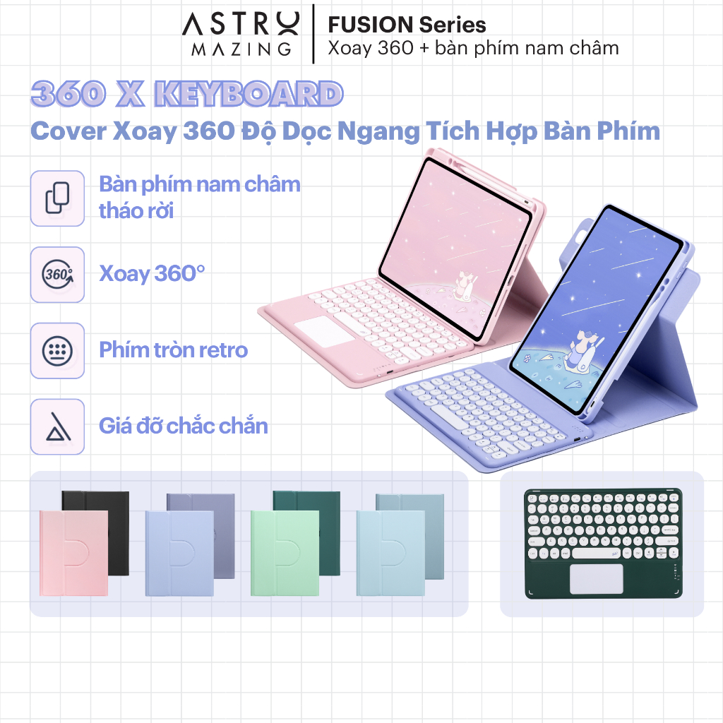 [Fusion X 360] Bao da tích hợp bàn phím xoay 360 AstroMazing dành cho iPad Pro 11 Air 4 5 10.2 Gen 7 8 9