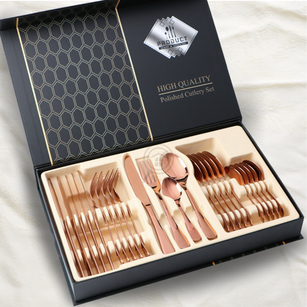 24 Pcs Cutlery Set Dinner Spoon Fork Set Sudu Garfu Set Hadiah Kahwin untuk Pengantin Baru Hadiah Kawin Wedding Gift 餐具