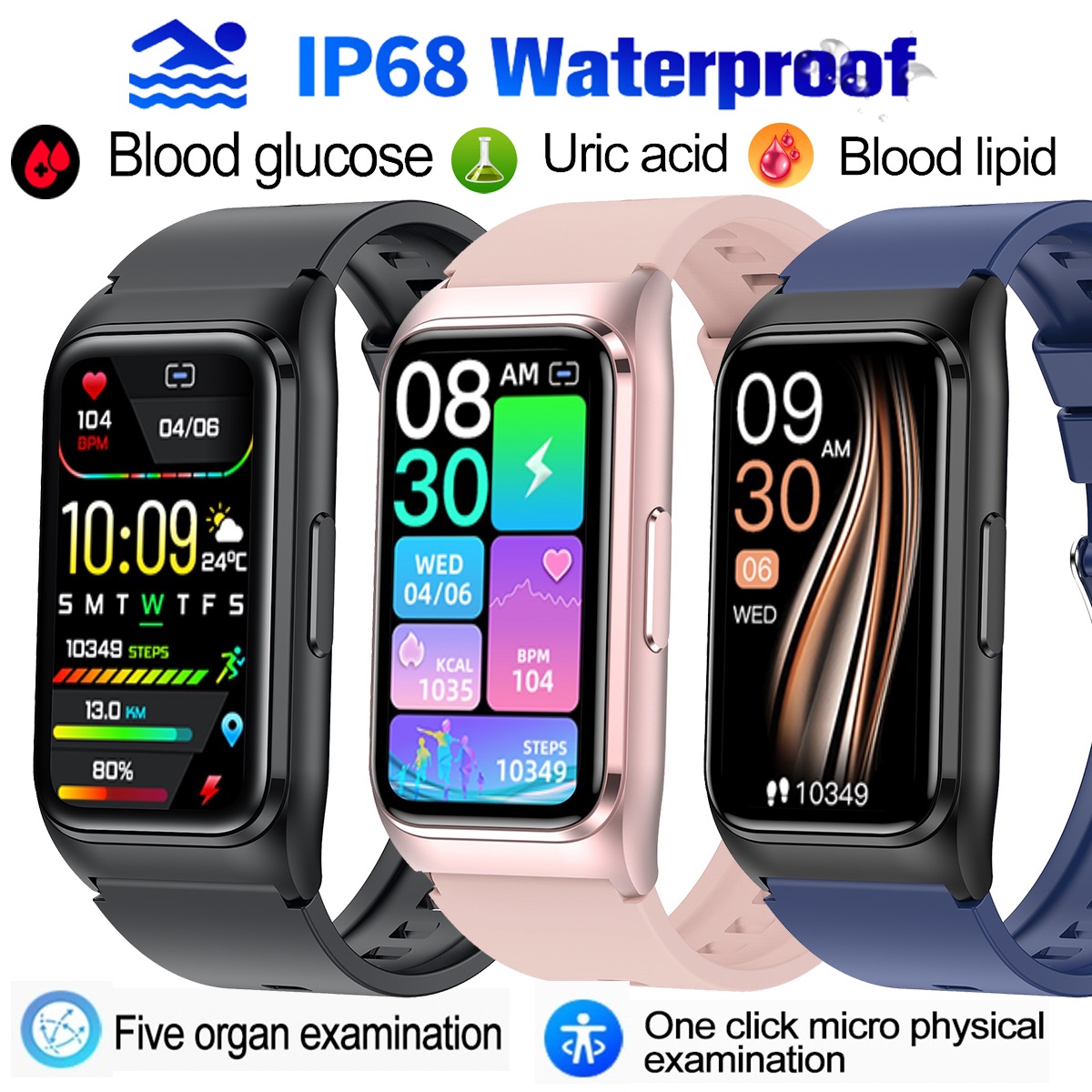 Non Invasive Blood Glucose Smart Watch Blood Lipid Uric Acid Monitoring Five Organ Detection Smartwatch For Men Women Bracelet Body Temperature IP68 Waterproof Fitness Tracker For Android And IOS