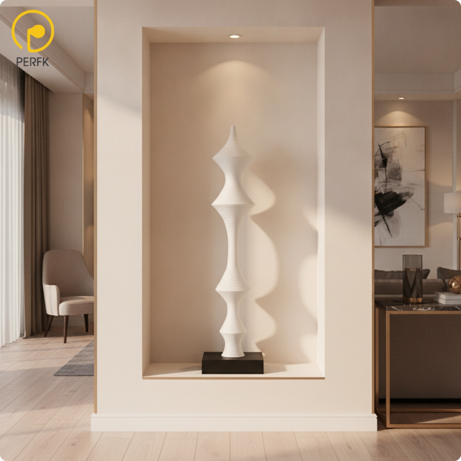 Perfk Modern Tall Slender Floor Statue Minimalist Ribbed Geometric Sculpture Art Piece for Entryway, Office ราคา 12,553 บาท*ส่งฟรี