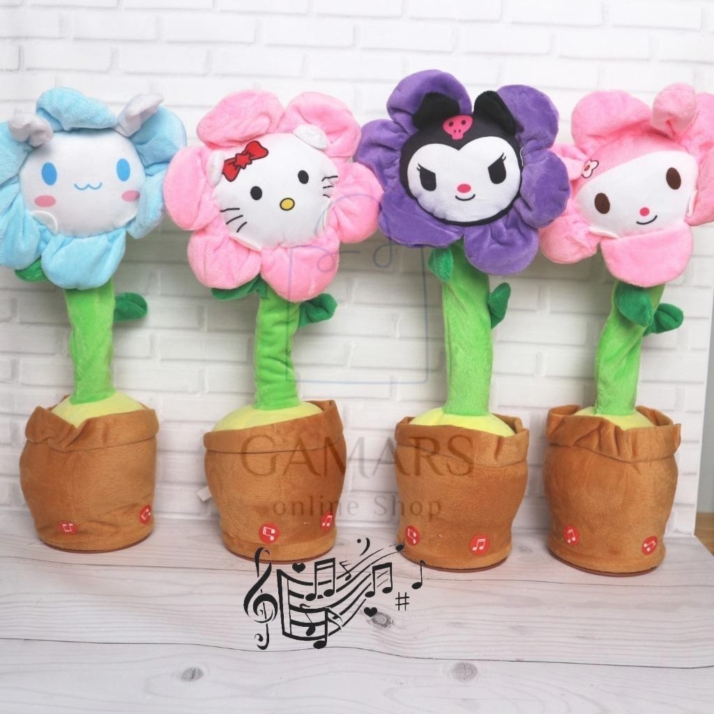 Lil' characters dance cactus toys: Melody, Kuromi, Kitty and cinnamon-sing, dance, record and child ed…